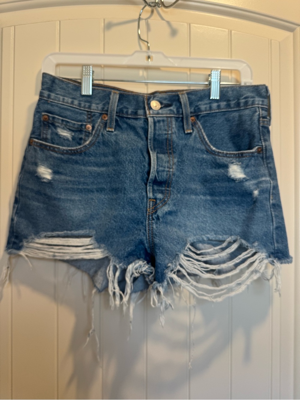 Levi's Blue Distressed Ripped Denim Cutoff Shorts